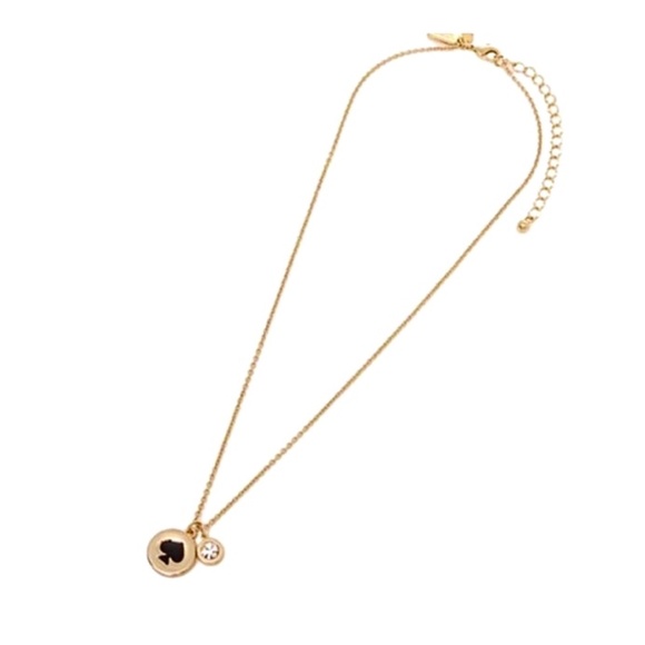 New Kate Spade Spot The Spade Collection Necklace Gold Tone Black Spade Crystal - Picture 5 of 5